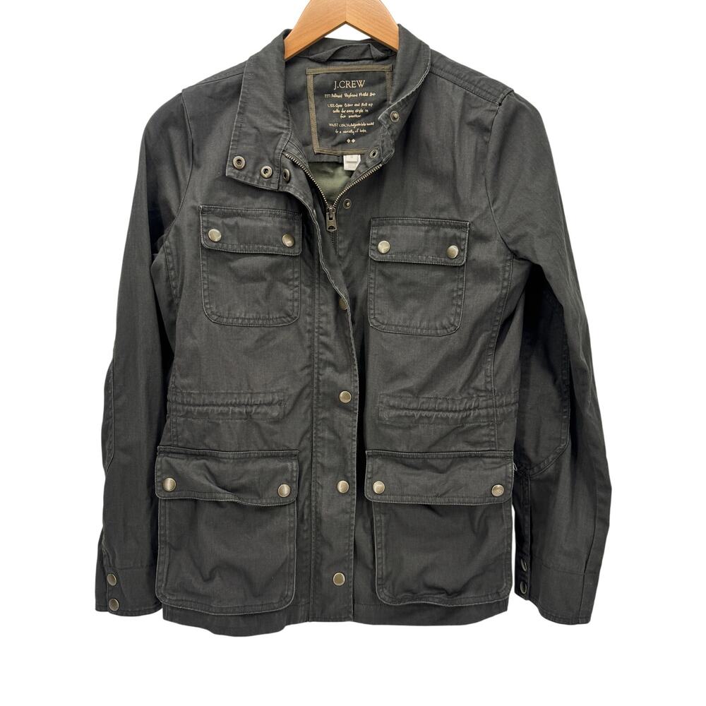 J Crew Jacket Womens Small‎ Relaxed Boyfriend Field Full Snap Zip Dark Green